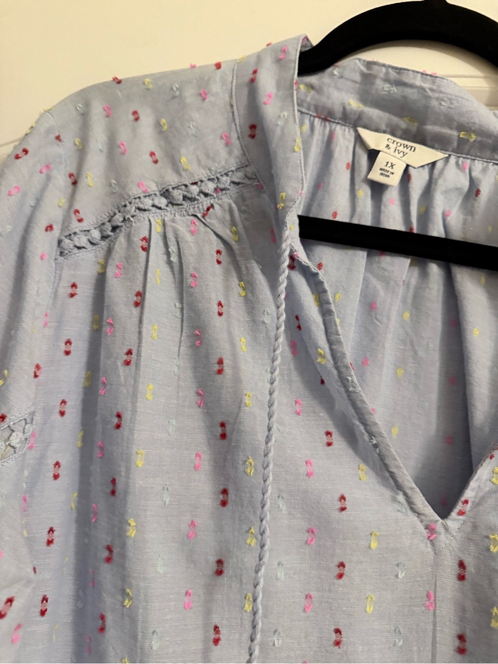 crown & ivy Light Blue Cotton Top with Pink and Yellow Dots - Picture 5 of 5